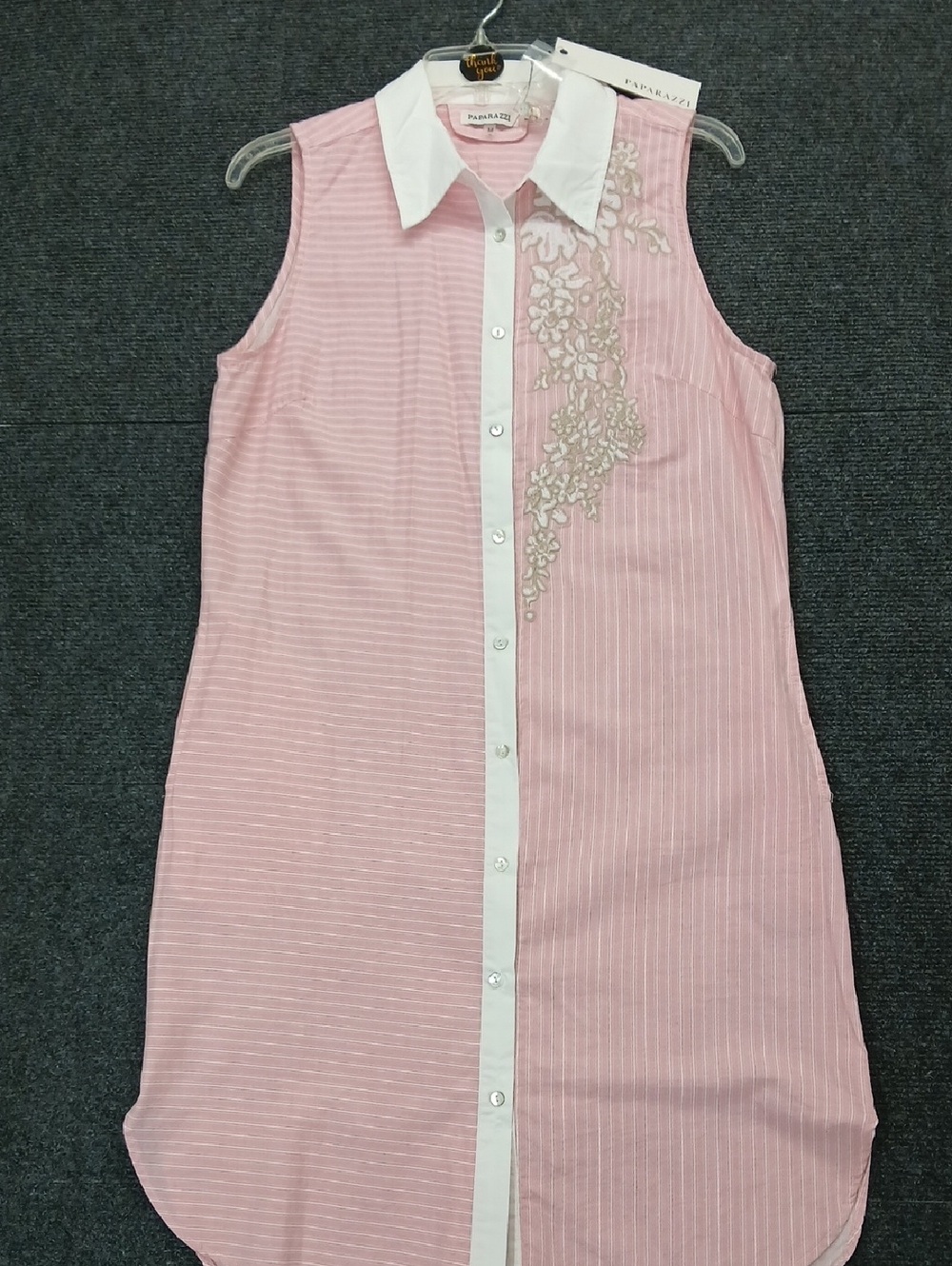 Paparazzi Pink Sleeveless Button-Front Shirt Dress with White Collar Sz Med NWT